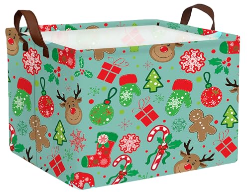 Image of Large Christmas Gifts Empty Baskets Kids Collapsible Holiday Storage Bin with Handle (Deer Head Red Socks Hat)