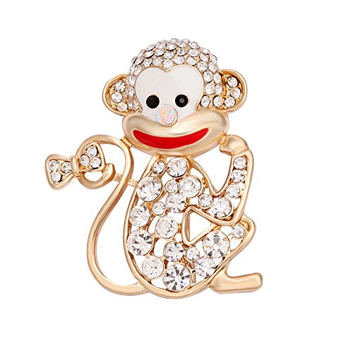 Image of NOUMANDA Clear Crystal Cute Monkey Aniaml Brooch Pin Happy Monkey Jewelry
