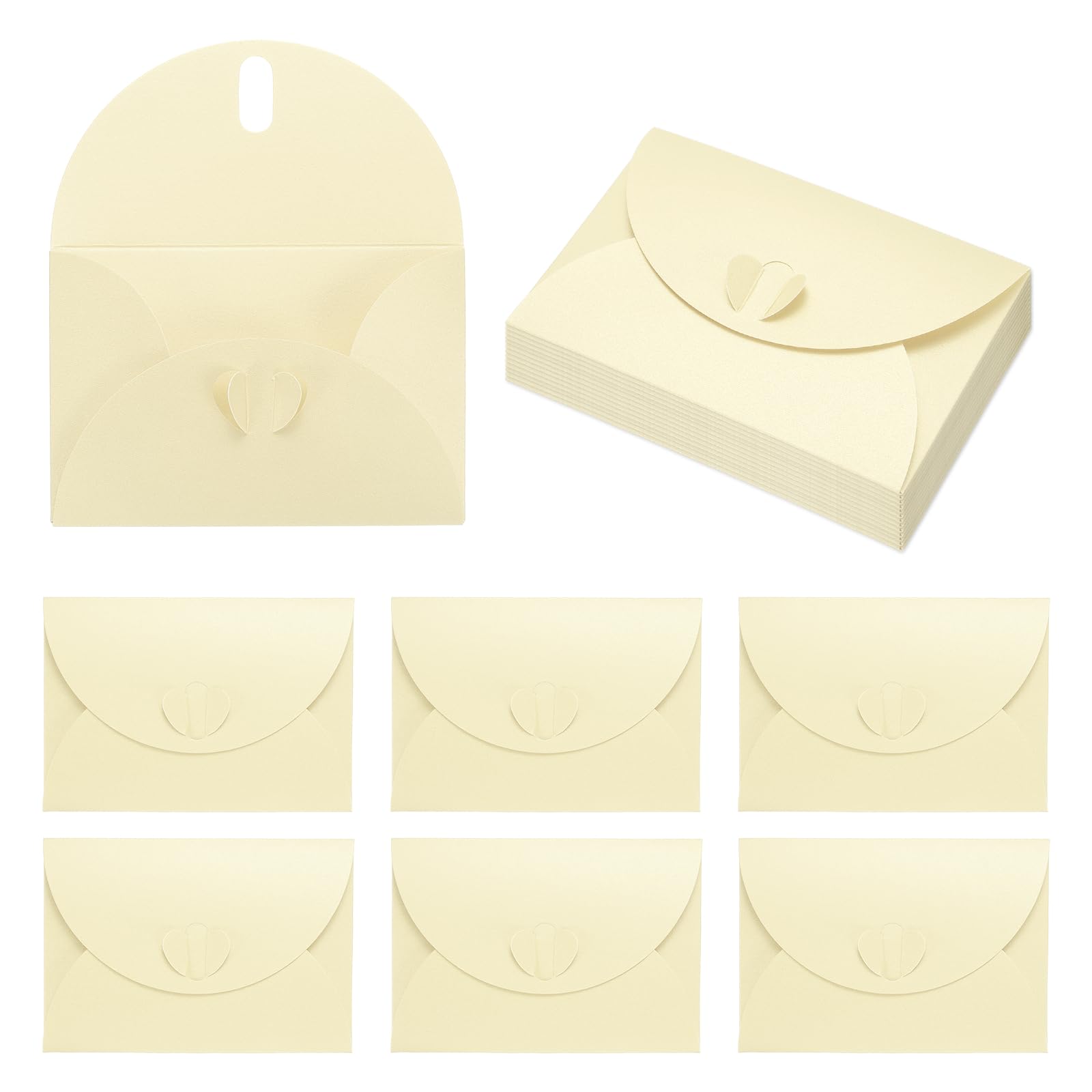 PATIKIL 4.1 x 2.8 Inch Mini Card Envelopes, 20Pcs Cute Envelopes Holder with Heart Clasp for Birthday Weddings Favors Business Greeting Cards, Light Yellow