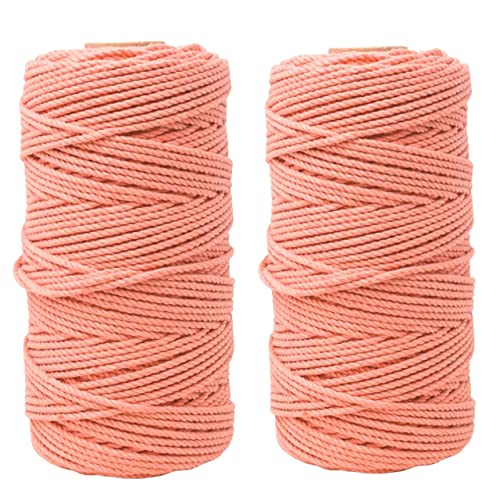 Image of ecofynd 100 Meters Peach Colour Cotton Cord, Colour Dori for Wall Hanging Plant Hanging Craft Making, Natural Thread Rope for Handmade Plant Hanger (Cord-PEH)