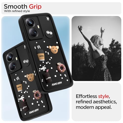 Image of Pikkme Back Cover for Realme 10 Pro Plus 5G | Cute Fun Cartoon 3D Bear Silicone Full Body Protection Bumper Case (Black)