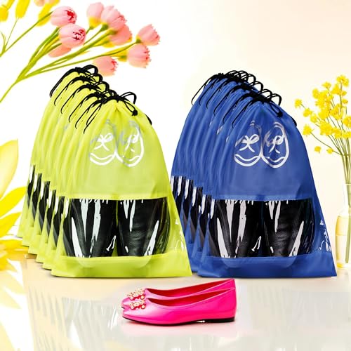Image of Heart Home Pack of 12 Travel Shoe Organizer | Storage Bags | Travel Carrying Bag | Storage Organizers Set | Shoe Cover with Transparent Window | Shoe Dori Cover | Yellow & Royal Blue