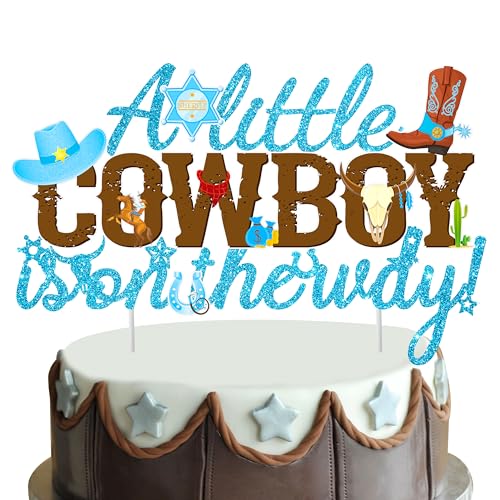 Little Cowboy Baby Shower Cake Topper - Wstern Cowboy Decoration for Wild West Birthday Party Supplies