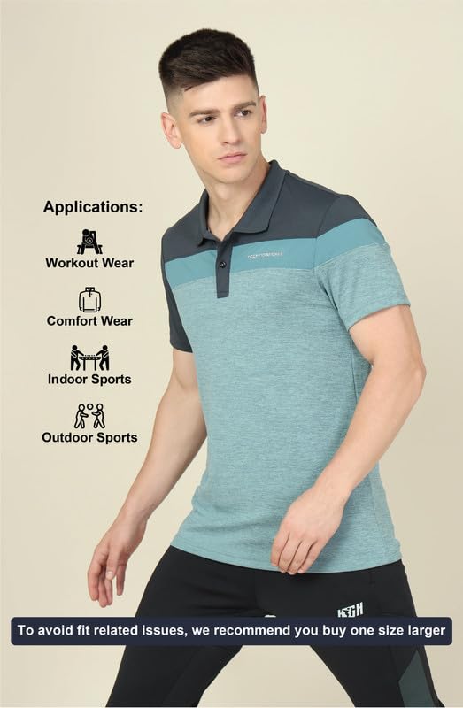 Image of TECHNOSPORT Men's Polo Neck Colorblock Half Sleeve T-Shirt - (MTP741 PRNT)