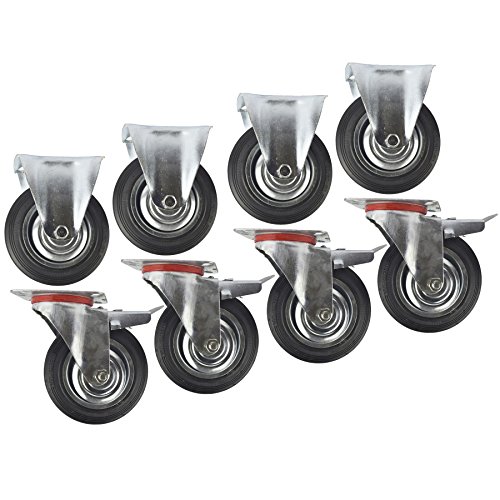 6" (150mm) Rubber Fixed and Swivel with Brake Castor Wheels (8 Pack) CST09_011