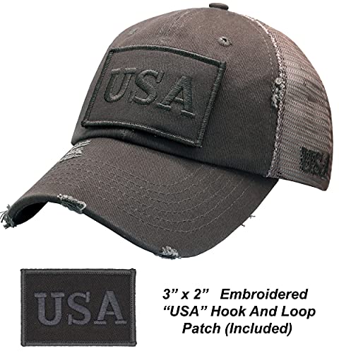 Image of Antourage American Flag Unconstructed Unisex Mesh Snapback Baseball Hat Cap for Men and Women +2 Patriotic Patches Included