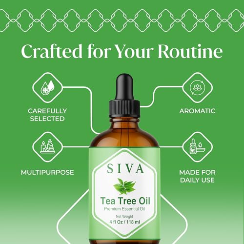 Image of Siva Tea Tree Essential Oil 4 Fl Oz - for Diffuser, Skin & Hair Care - Ideal for Aroma, Massage & DIY Blends- with Dropper