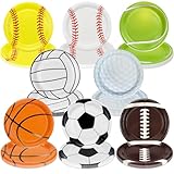 Picture of PTECDROTS 80Pcs Sports Paper Plates (9'') - Football, Basketball, Baseball, Soccer, Golf, Softball, Volleyball, Tennis - Disposable Dinner Plates for Kids Men Birthday Party Supplies