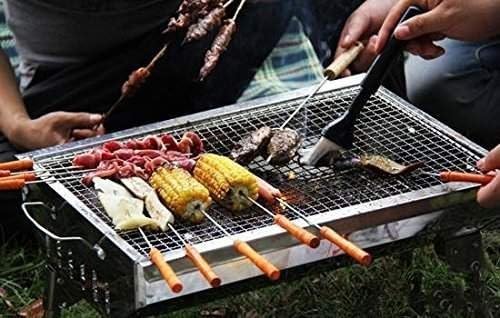 Image of Bbq Skewer Set BBQ Grill Skewer Stainless Steel Barbeque Skewers Set for home Wooden Handle Reusable Electric Barbeque Grill Tool For Indoor Outdoor BBQ Stick bbq skewers wooden (14 Pcs)