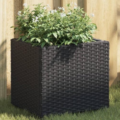 Homgoday Jardineras 2 Unidades ratán sintético Negro 36x30x32 cm, Jardinera Macetero Recipiente Flores Plantas Soporte Jardín Patio Terraza Balcón Decoración Adornos