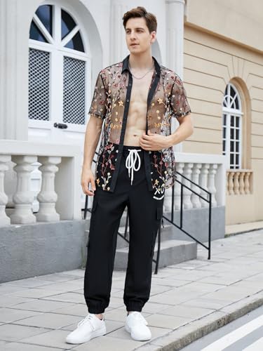 OYOANGLE Men's Casual Graphic Print Elastic Waist Y2K Street Cargo Pants with Pockets Joggers3