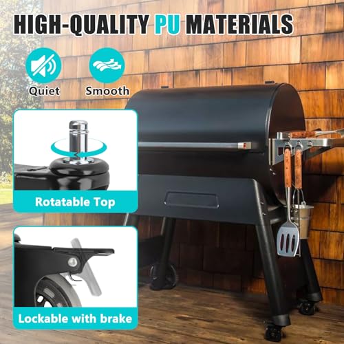Image of 3-Inch Swivel Caster Wheel with Brake for Traeger Pellet Grills: HDW302 - Grill Wheel Replacement for Outdoor Cooking