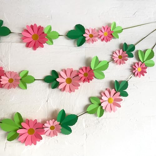 Image of Flower Bunting for Wall Decoration (Pink Daisy with Leaves)