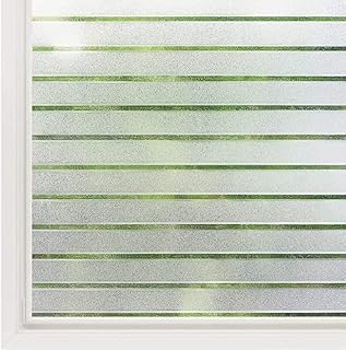 rabbitgoo Window Film Privacy, Frosted Window Film Static Cling 90 x 300 cm, Privacy Film for Glass Windows No Glue Window Sticker Opaque UV Protection White Stripe for Office Living Room Kitchen