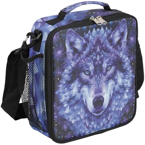 cfpolar Wolf Lunch Box for Boys Girls, Insulated Lunch Bags for Kids Reusable Mini Cooler Lunch Tote Lunchbox Thermal Meal Tote Kit with Shoulder Strap for Work School Picnic Cover