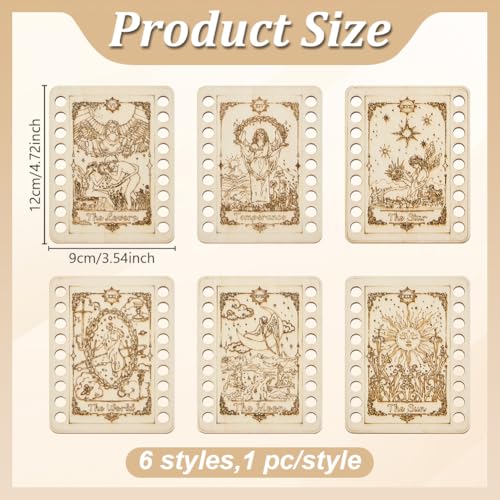 Image of ORIGACH 6 Set Tarot Embroidery Thread Organizer Cards, Wooden Embroidery Floss Storage Holders with 18 Positions Needlework Thread Holder for DIY Sewing Storage Thread, 12x9 cm