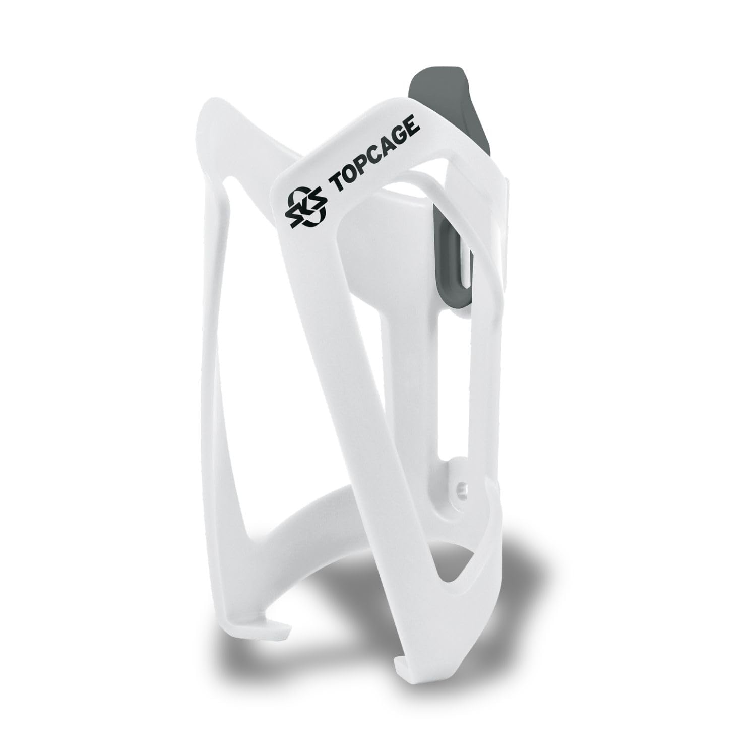SKS Germany TOPCAGE Porte-bidon pour vélos (Porte-bidon pour vélos en Plastique très résistant et léger, butée réglable, Crochets d'arrêt Variables pour Un Blocage sûr), Blanc