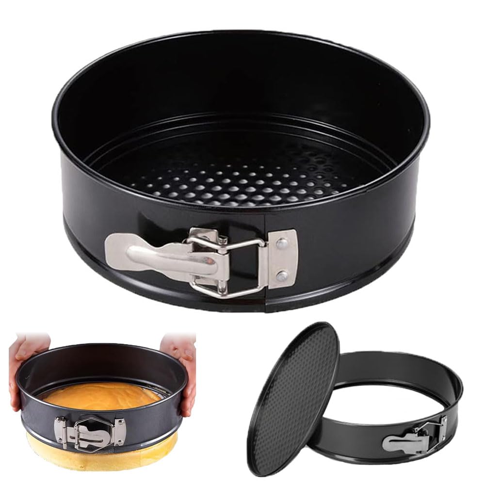 Basuit 8 Inch Cake Tin, Round Bottom with Latch Pan, Non-Stick & Leak-Proof Carbon Steel Mousse Cake Mould