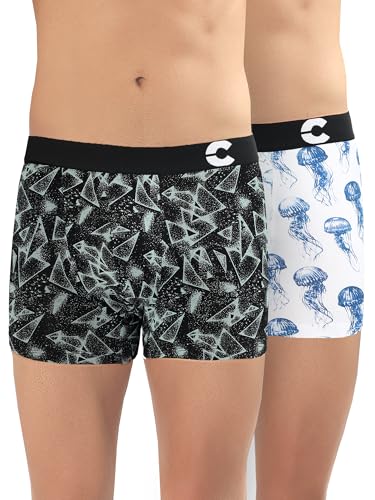 Image of Freecultr Men's Cotton Stretch Printed Trunks | Soft Breathable Innerwear with Stylish Logo Waistband | Comfort Fit Trunks for Everyday Wear