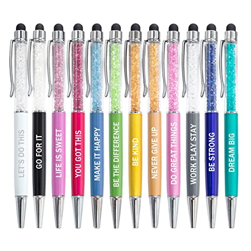 Image of PASISIBICK 12 Pieces Crystal Stylus Pens for Employees, 2 in 1 Inspirational Greeting, Motivational Ballpoint Pen for Christmas, Appreciation, Gift (12 Colors)