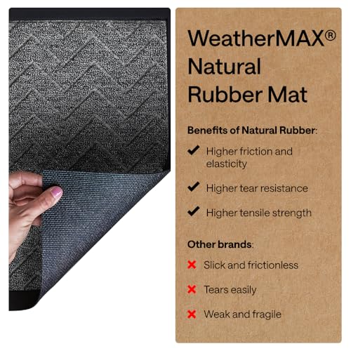 Image of GORILLA GRIP 100% Waterproof All-Season WeatherMAX Doormat, 60x24, US Designed Natural Rubber, Stain and Fade Resistant, Low Profile Indoor Outdoor Door Mats, Easy Clean Mat, Charcoal Chevron