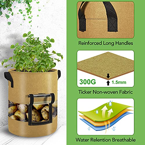 Visible Potato Grow Bags 10 Gallon with Flap 3-Pack,Potatoes Growing Containers with Handles&Visible Space, Heavy Duty Thickened Aeration Nonwoven Fabric Pots,alse for Tomato Strawberry