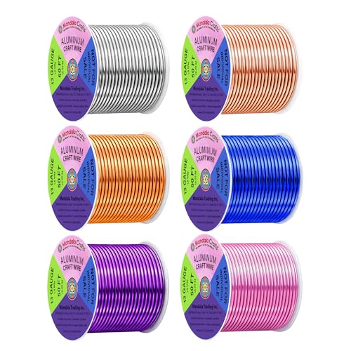Image of Mandala Crafts 13 GA Gold Blue Purple Assorted Anodized Aluminum Craft Wire | 300 FT, Colored, Flexible, Bendable for Bonsai Armature Sculpting Wire Wrapping Jewelry Making, Weather & Tarnish Resistant