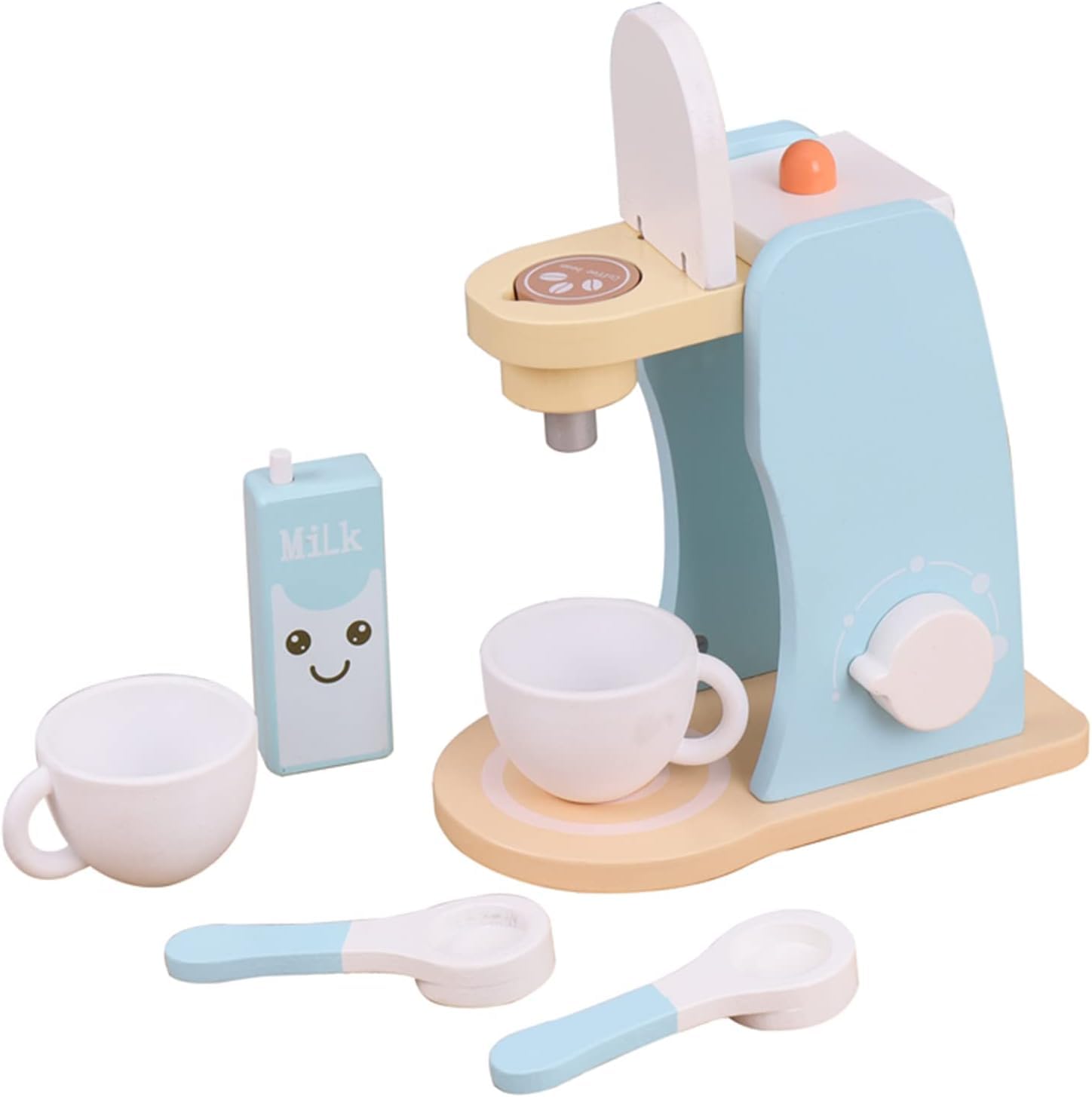 Wooden Coffee Maker Set Play Kitchen Accessories, Encourages Imaginative Playset Pretend Play Game for 3 4 5 6 7 Years Old Boys Girls, Early Education Coffee Machine for Kids Birthday Gift (1)