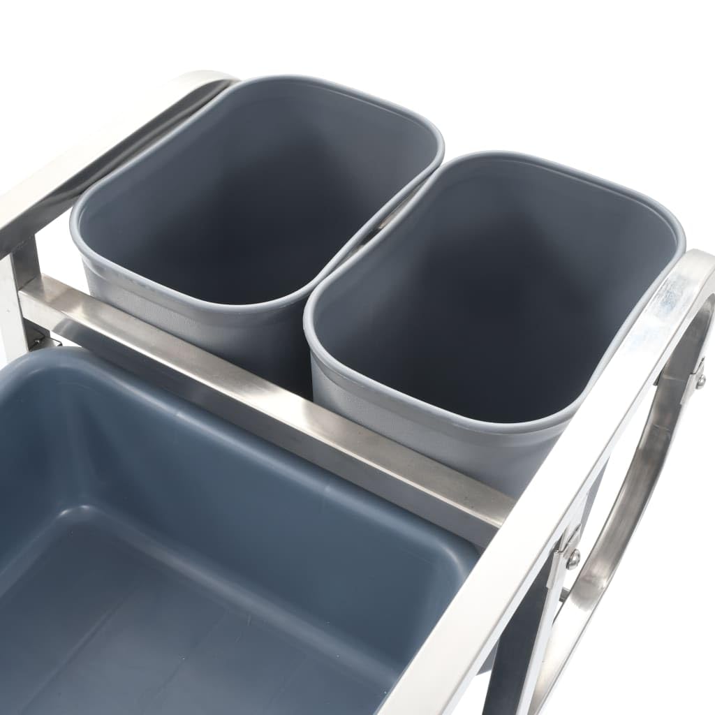 Carro de cocina con ruedas de acero inoxidable con recipientes de plástico, 82 x 43,5 x 93 cm, capacidad de carga de 50 kg, 5 contenedores, 4 ruedas con frenos, espacio de almacenamiento para