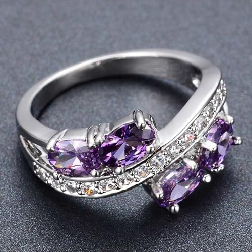925 Sterling Silver Plated Simulated Amethyst Wedding Band Ring for Women2