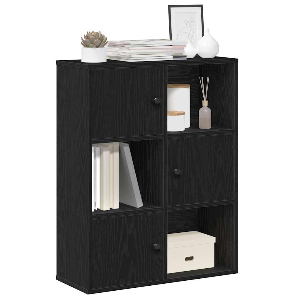Libreria nera effetto rovere, 60 x 24 x 76,5 cm, in legno con molto spazio, montaggio flessibile a porta, per soggiorno, ufficio o cameretta dei bambini, design salvaspazio