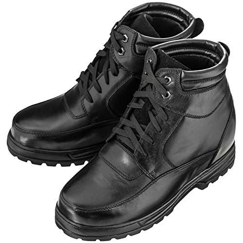 Calden Men's Invisible Height Increasing Elevator Shoes - Black Leather Lace-up Military Boots with Extra Tall - 5.2 Inches Taller - K881801 - Size 10 D(M) US4