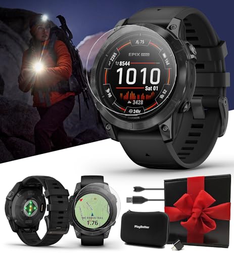 PlayBetter Garmin epix Pro (Gen 2) (Slate Gray/Black, 47mm) GPS Outdoor Watch Gift Box Bundle - AMOLED Display & Built-in Flashlight - Includes Screen Protectors, Wall Adapter & Case