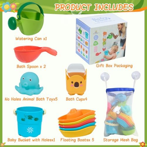 AMCHSURI Baby Bath Toys for Toddlers 3-5, 17Pack Mold Free Bathtub Pool Water Table Toys Easy Clean Floating Boats & Rotating Waterfall Cups & Watering Can and No Hole Bath Toy for Babies 18+ Months — view 6