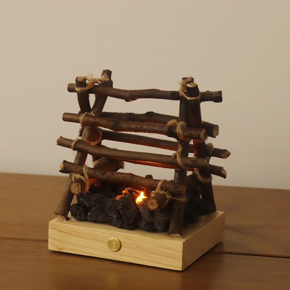 Small Cozy Fireplace Lantern Traditional Realistic Log Wood Burning Flame Effect Ligh LED Charcoal Style Table LampFor Indoor & Outdoor Use — image 1