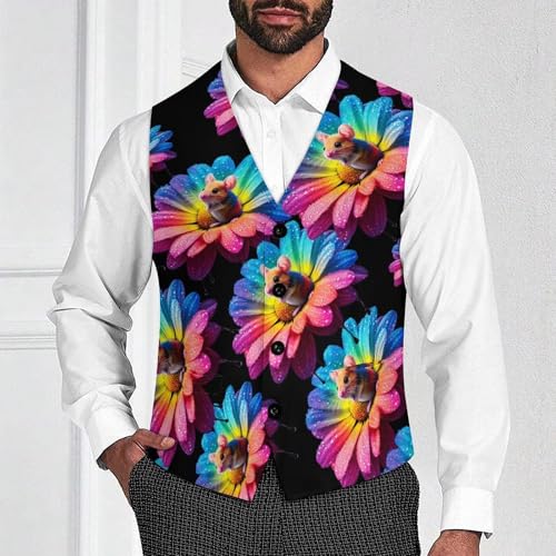 Colorful Rat Daisy Flower Men's Suit Vests Business Formal Dress Vest V-Neck Waistcoat for Wedding Casual2