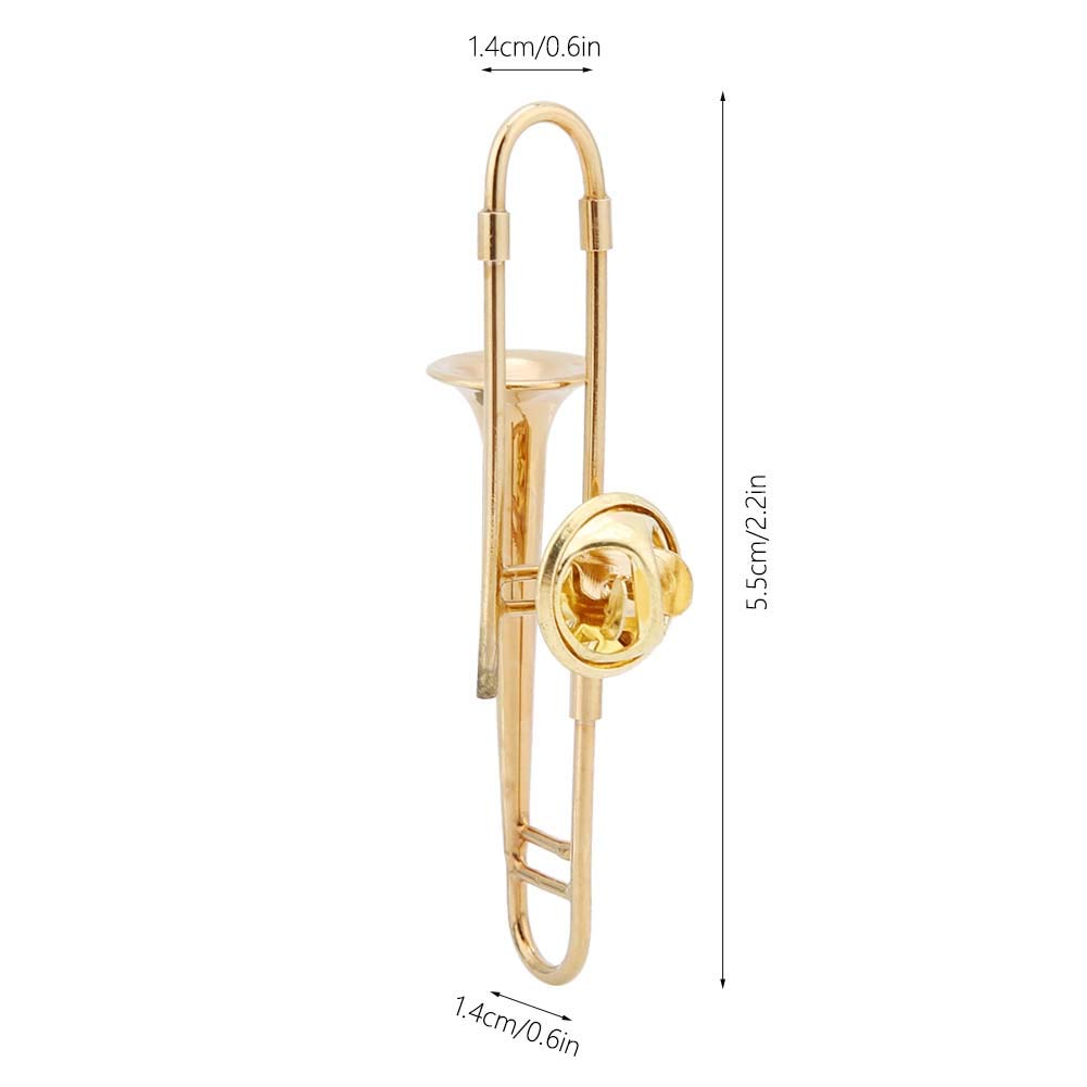Broszka z instrumentem muzycznym – mini unikalna pozłacana broszka z instrumentem muzycznym, dekoracja prezentowa z wykwintnym pudełkiem na prezent na ślub (puzon)