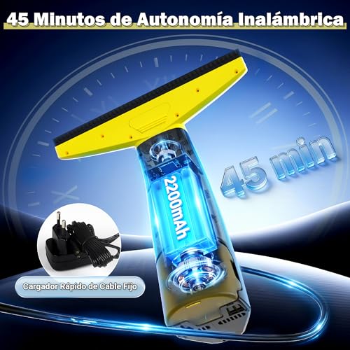 EAVE Limpiacristales Electrico, Set Limpiacristales con 45min de Autonomía, Limpia Cristales Electrico Ventanas con Boquilla de 28cm y Depósito de 200ml, Apto para Ventanas y Espejos (amarillo) - imagen 3