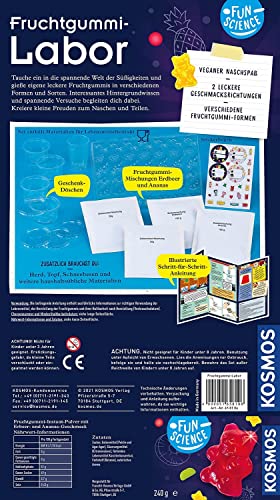 KOSMOS 658106 Fun Science - Fruchtgummi-Labor, vegane Süßigkeiten herstellen, Ostergeschenk, Verschiedene Geschmacksrichtungen und Formen, Gummi-Bonbons selber Machen, DIY-Set für Kinder 8-12 Jahre