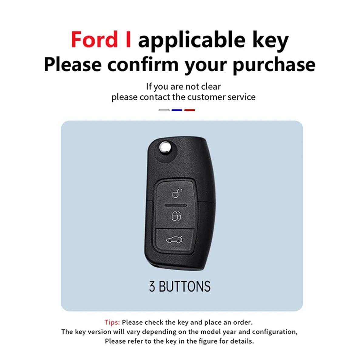 HATHWAY Compatible con Ford Fiesta 2008-2013, Cubierta de Control Remoto de Coche, Soporte Protector de Llave Inteligente Remoto, Funda para Llave de Coche con Llavero, Accesorios para Coche