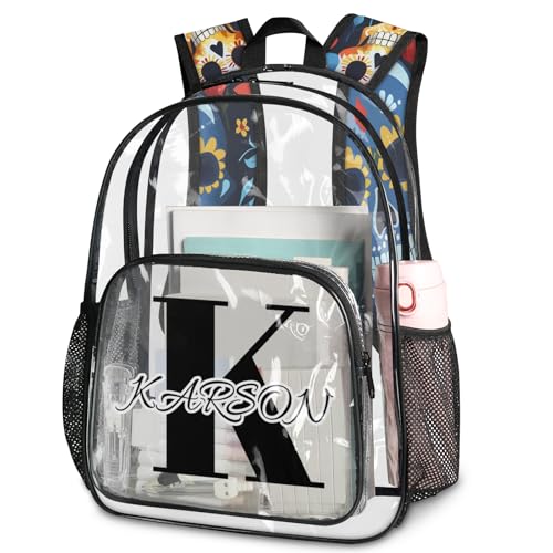 Personalized Small Clear Backpack Stadium Approved Heavy Duty PVC Plastic Custom Skull Gothic Skeleton Transparent Backpacks See Through Bag with Name, Floral
