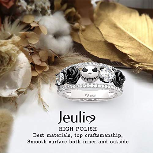 Jeulia 1.76 ct Skull Wedding Band 925 Sterling Silver Diamond Eternity Rings Rose Flower Engagement Rings Anniversary Promise Romantic Jewelry Gift2