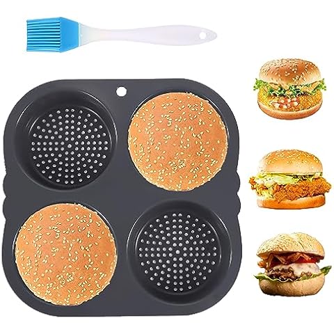 TOWEBOORY Hamburger Bun Mold, Burger Bun Tray Hamburger Bun Pan with Non-Stick Coating Reusable Burger Buns Baking Mould Silicone Baking Mould for Burgers, Bread, Rolls, Puffs (23.5 * 23.5 * 4cm) Cover