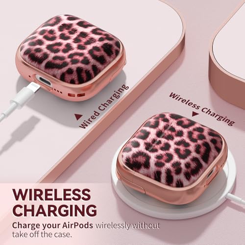 Image of Inesore for AirPods 4 Case Cover 2024 with Lock-Pink Jaguar | Two-Piece Design,with Gold Keychain & Cleaning Pen,Support Wireless Charging,Cute Luxury Case for Women Girly