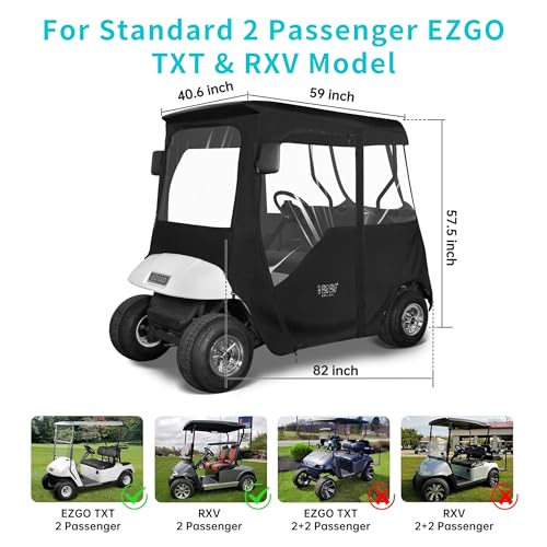 10L0L 2 Passenger Golf Cart Driving Enclosure for EZGO TXT and RXV Model, 4-Sided Clear Window 600D Rain Cover All Weather Windproof Waterproof by 10L0L - Image 7