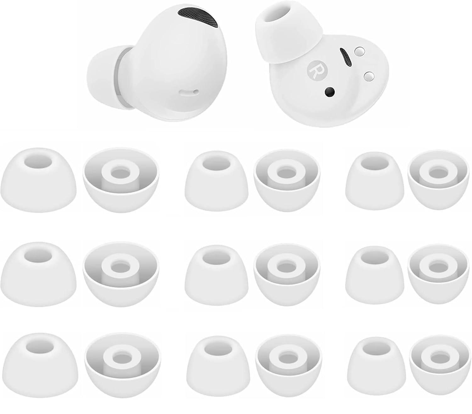 ALXCD Eartips Compatible with Galaxy Buds 2 Pro Earbuds SM-R510, S/M/L 9 Pairs Soft Silicone Earbud Tips Eartips Replacement Tips, Compatible with Galaxy Buds 2 Pro SM-R510 9 Pairs White
