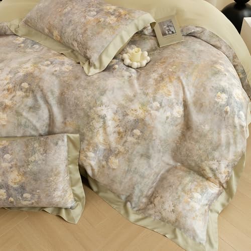 ECOCOTT Bedding 3 Piece Duvet Cover King Size–Silky Soft 100% Lyocell, Hypoallergenic & Eco-Friendly, Cooling & Breathable Serene Lily of The Valley Floral Pattern Design Bedding for Hot Sleepers