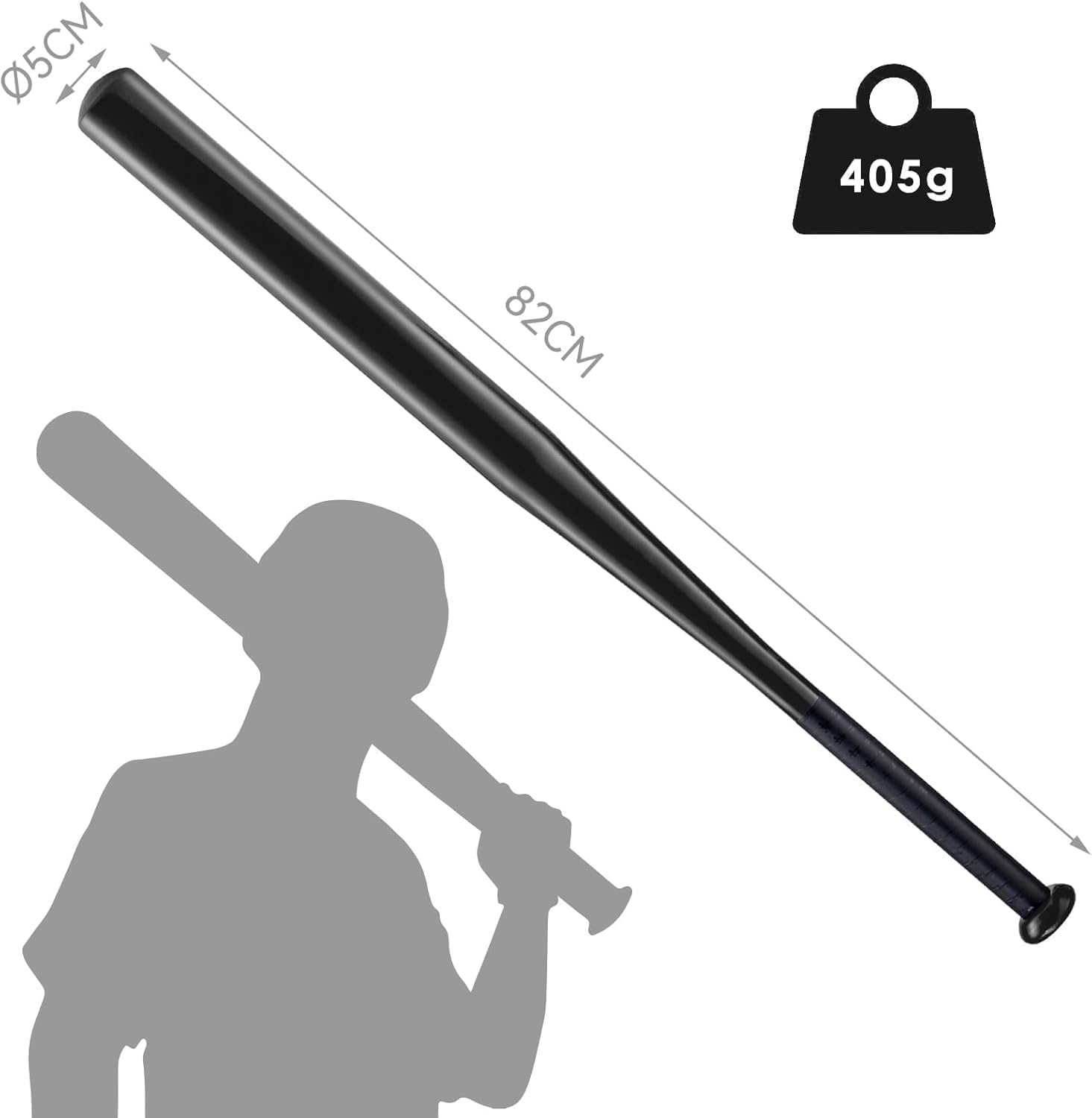 Baseballschläger Stahl 82 cm Robuster Baseballschläger für Baseball Softball Trainingsschläger mit Rutschfestem Griff für Freizeit Training Erwachsene