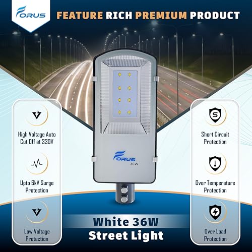 Image of Forus LED Street Light 36W - Waterproof Outdoor Street Lamp, 5-Years Warranty, Energy-Efficient White LED Street Light for Home, Road, Garden, Pathways & Parking -1 Pc