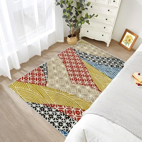 Tapis 180x200 cm géométrique patchwork grand format lavable pour salon et chambre